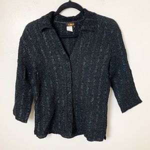 Ubu crinkle collared black blouse medium